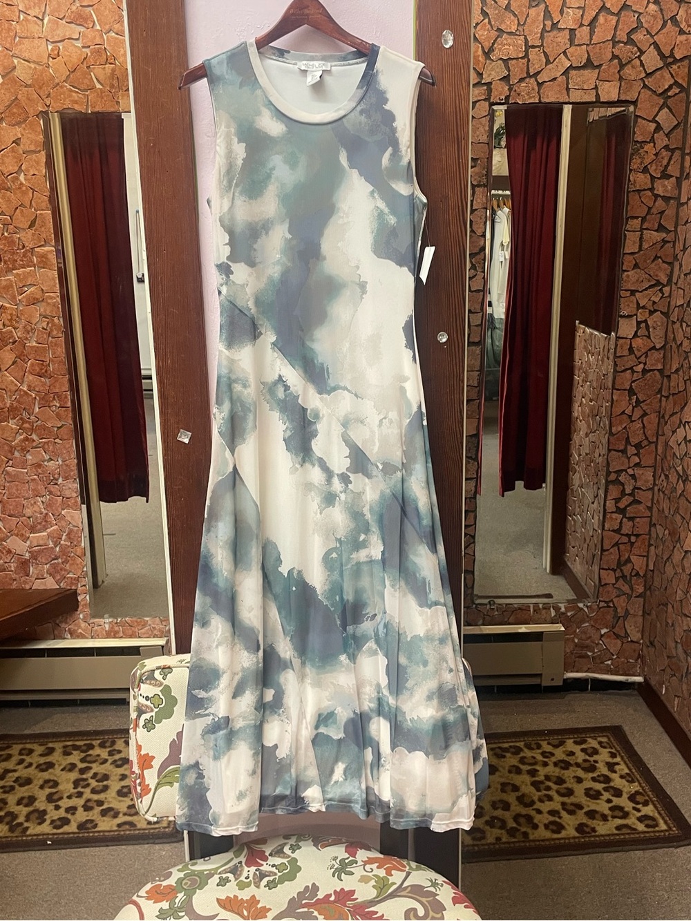 Rachel Zoe Blue and White Sleeveless Cloud-Print Maxi Dress